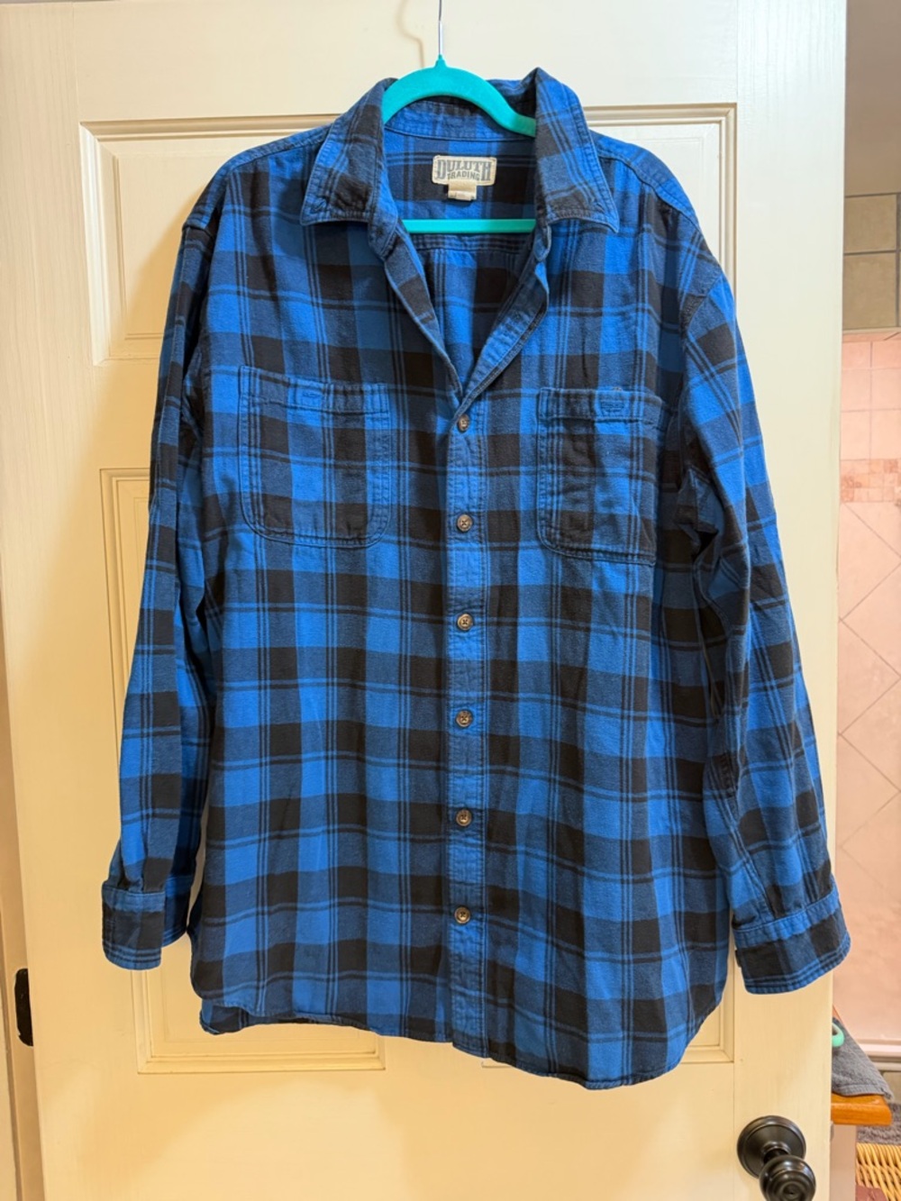Duluth Trading Co Blue and Black Plaid Button-Down Shirt